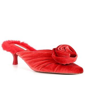 NEW NWT Gianni Bini Red Velvet Mules with Rose Detail